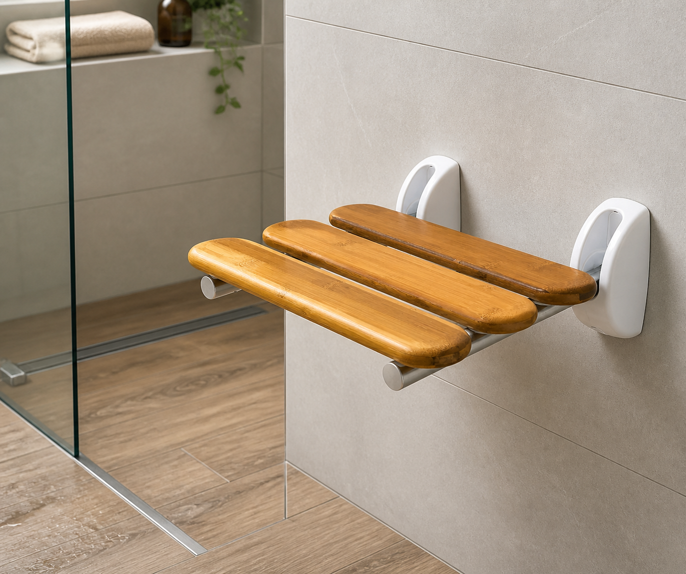 RIDDER Pro folding shower seat, bamboo/brown