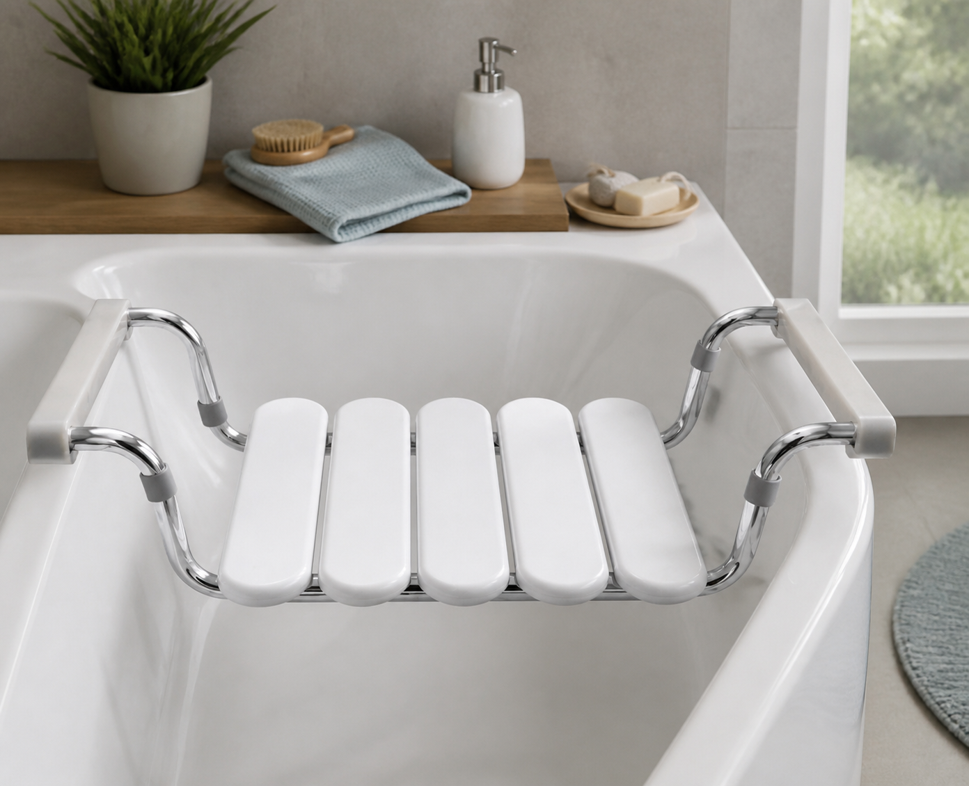 RIDDER Pro adjustable bathtub seat, white/chrome