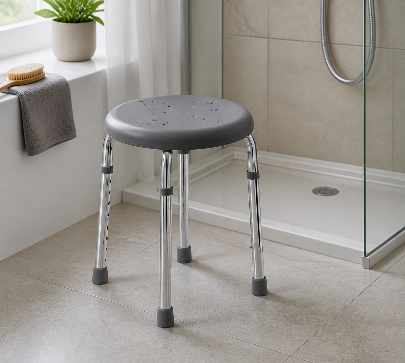 RIDDER Go height-adjustable bathroom stool, grey