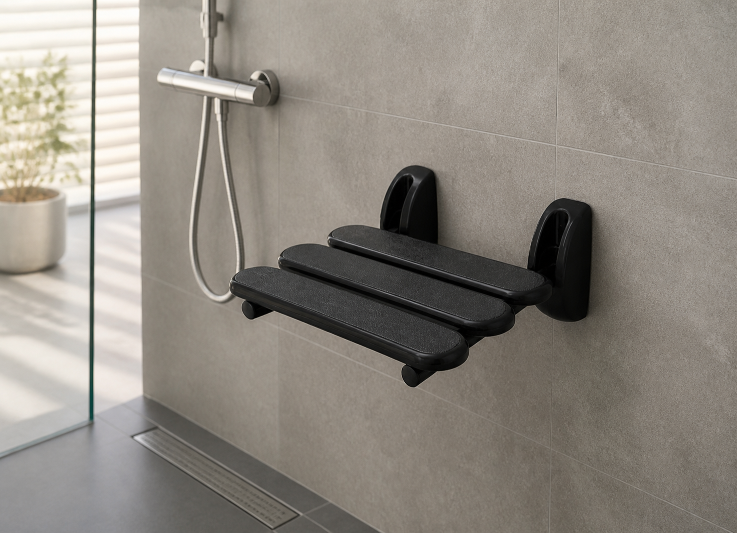 RIDDER HANDICAP folding shower seat 36x25cm, black