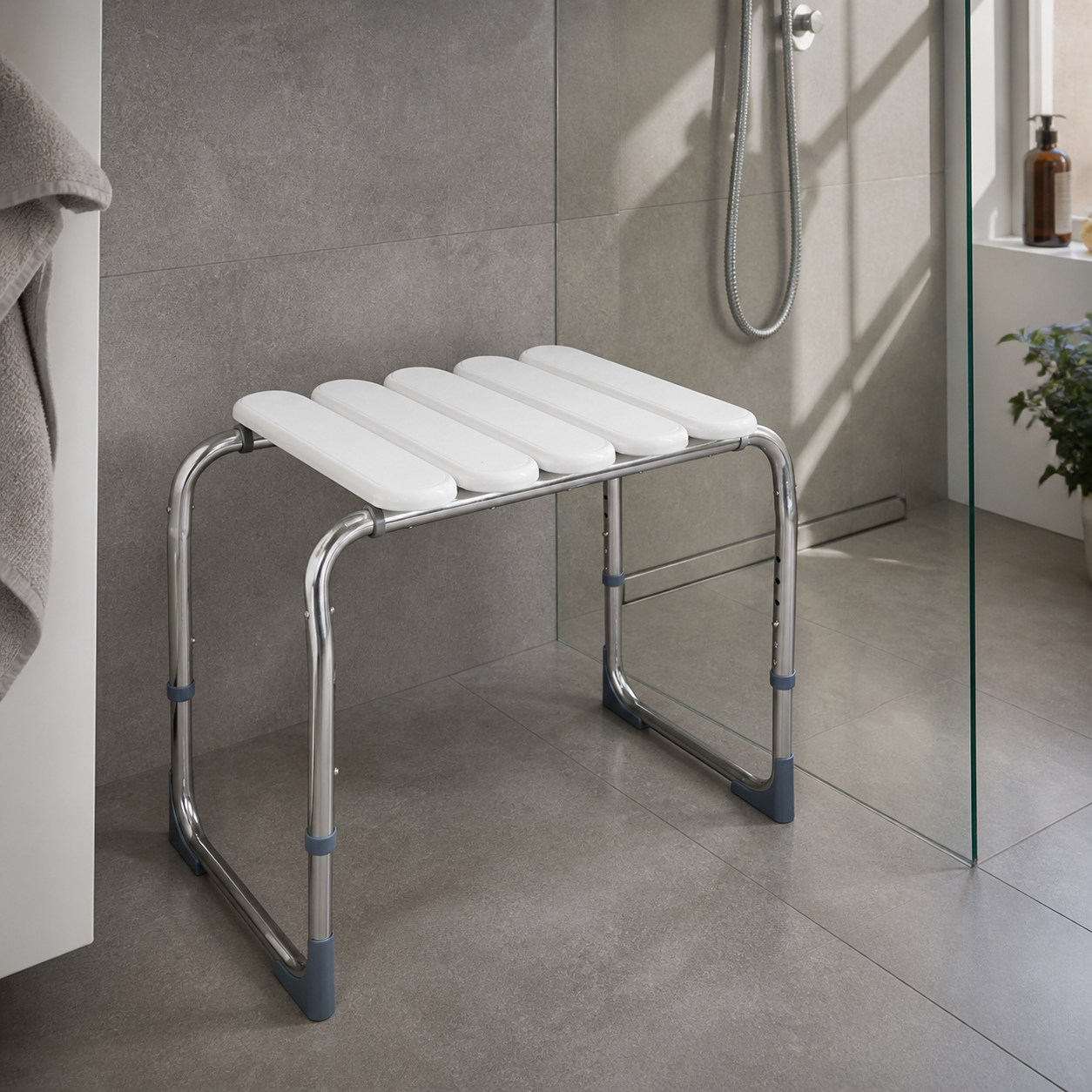RIDDER HANDICAP bathroom stool, adjustable height, chrome/white