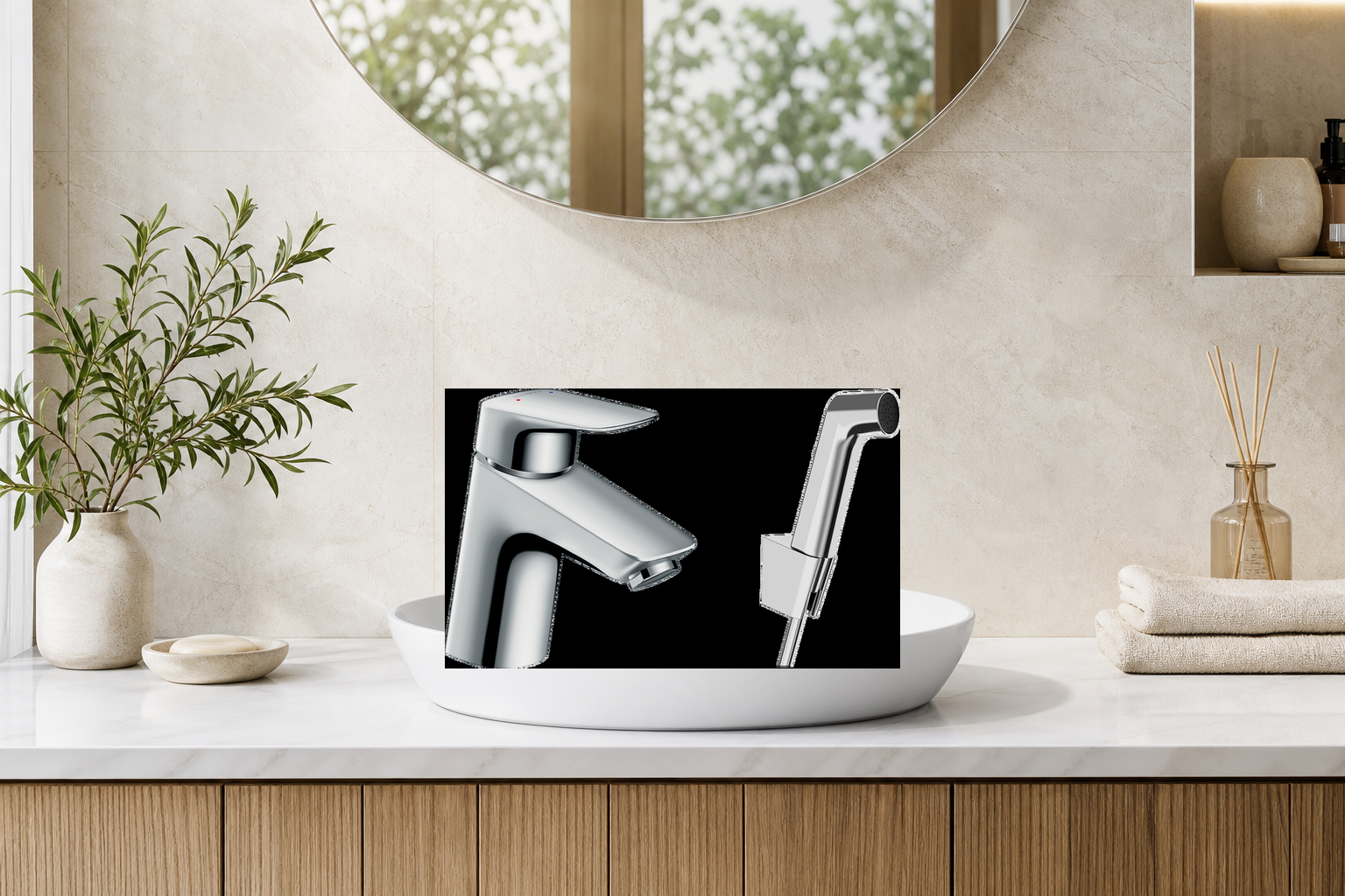 AI-assisted environment illustration; exact product image preserved