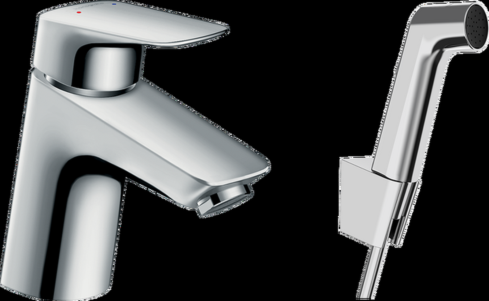 Logis Single lever basin mixer with bidette hand shower and shower hose 160 cm