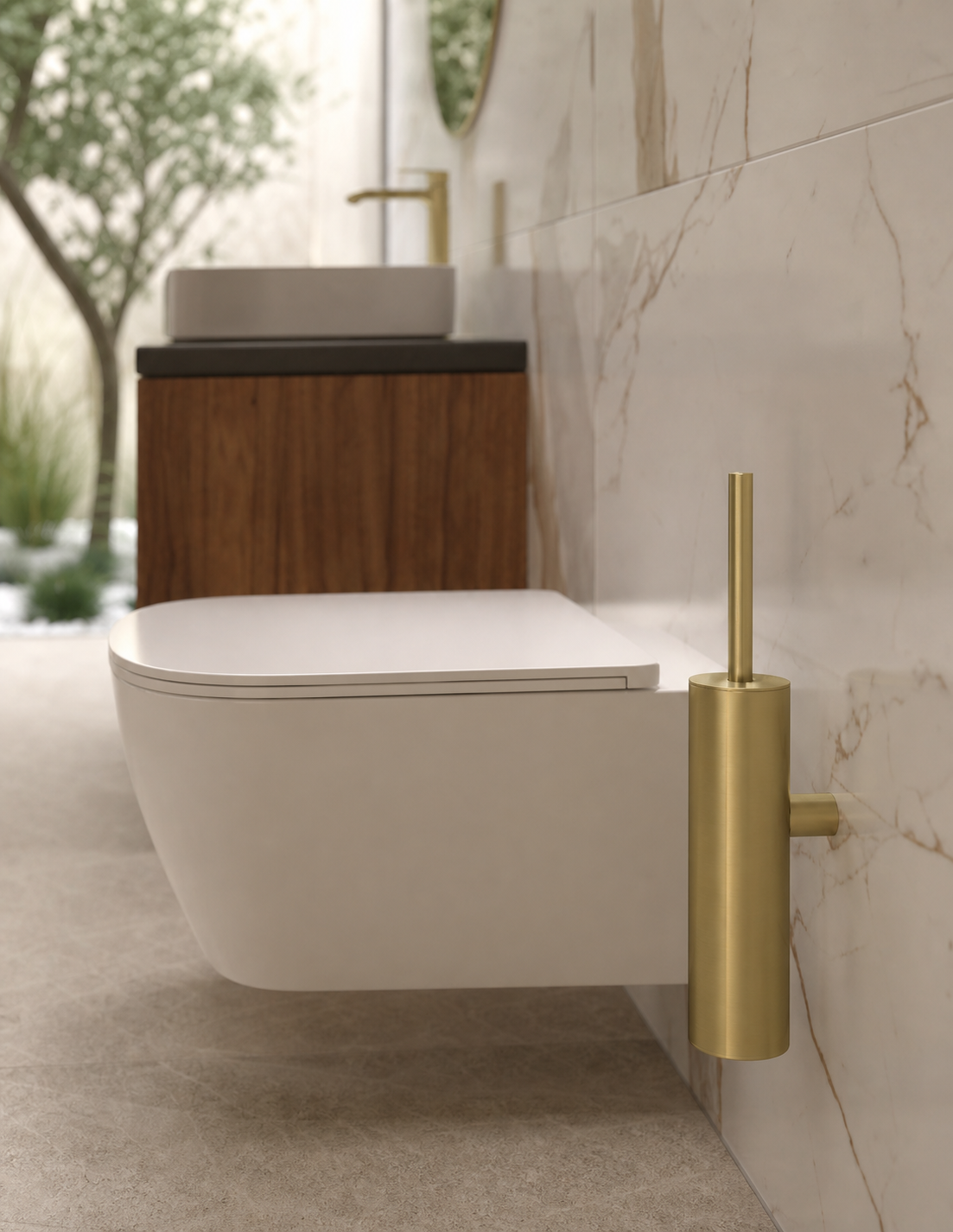 Deante Round ADR_R721 brushed gold wall-mounted toilet brush lifestyle