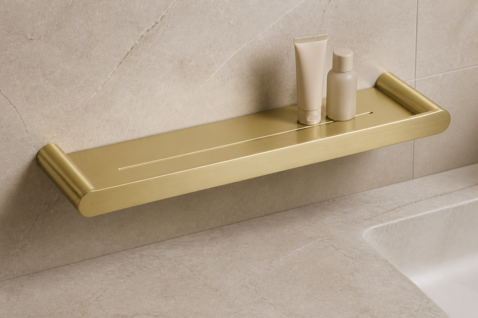 Deante Round ADR_R511 brushed gold wall-mounted bathroom shelf lifestyle