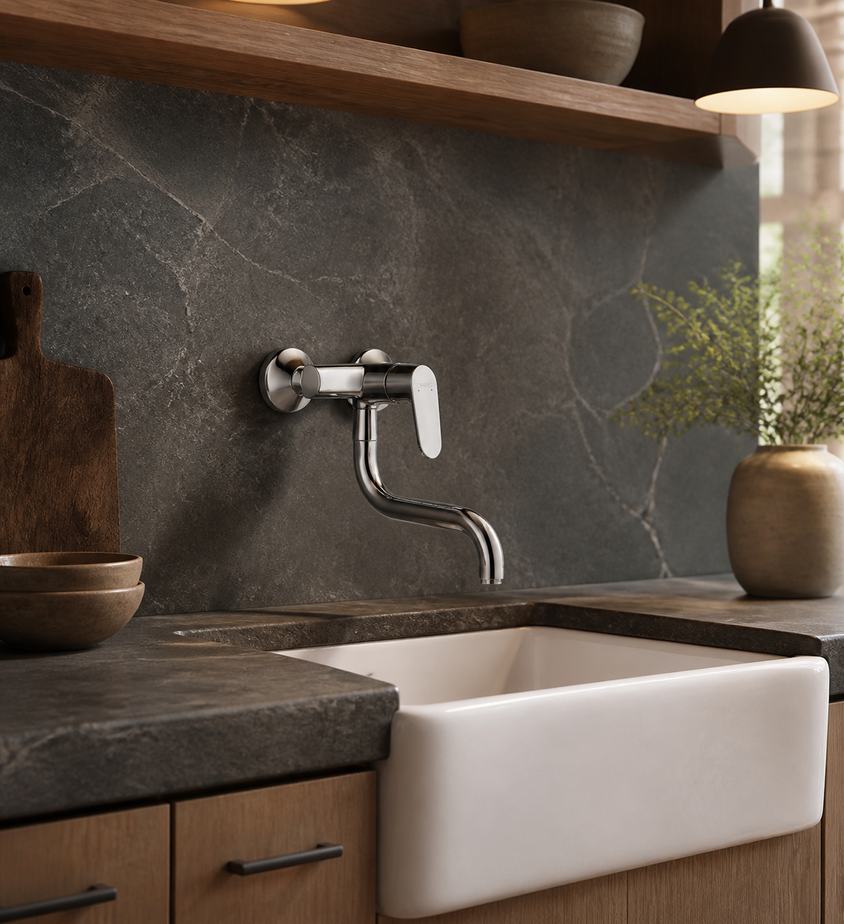 Focus M41 Single lever kitchen mixer, wall-mounted lowspout, 1jet