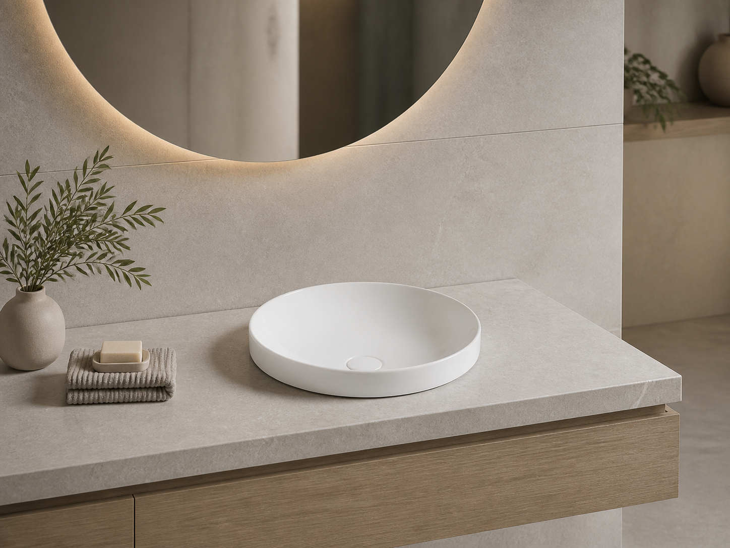 Sanovit 774 exact round vessel basin installed in a modern bathroom