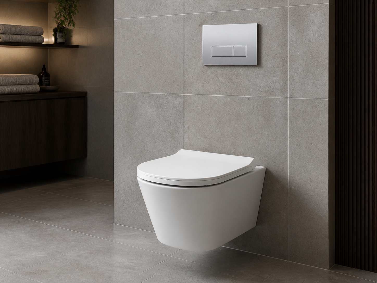 Sanovit Lucco Avva white wall-hung toilet installed in bathroom
