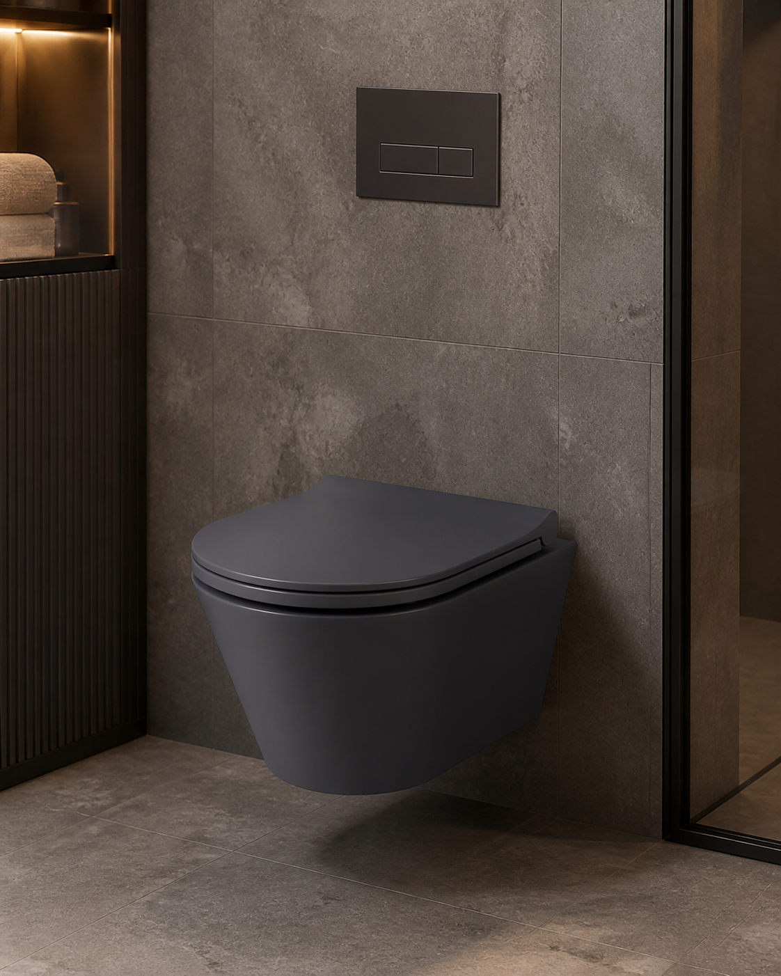 Sanovit Lucco Avva wet asphalt wall-hung toilet installed lifestyle