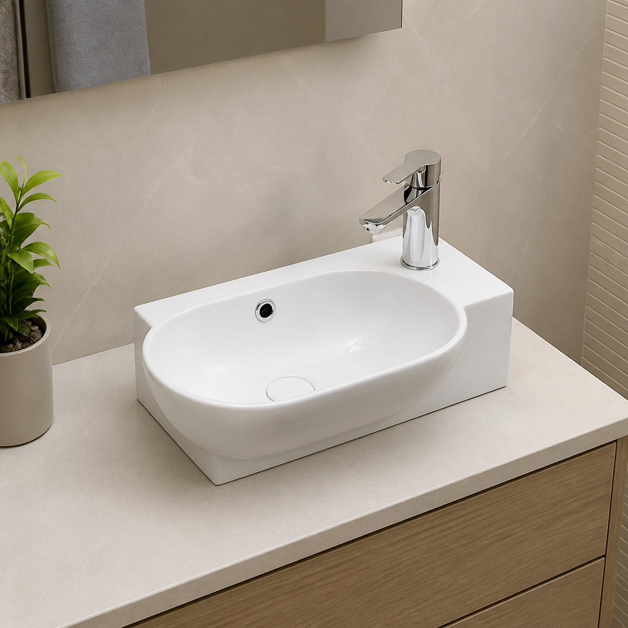 Sanovit MINI 45cm white countertop basin installed lifestyle