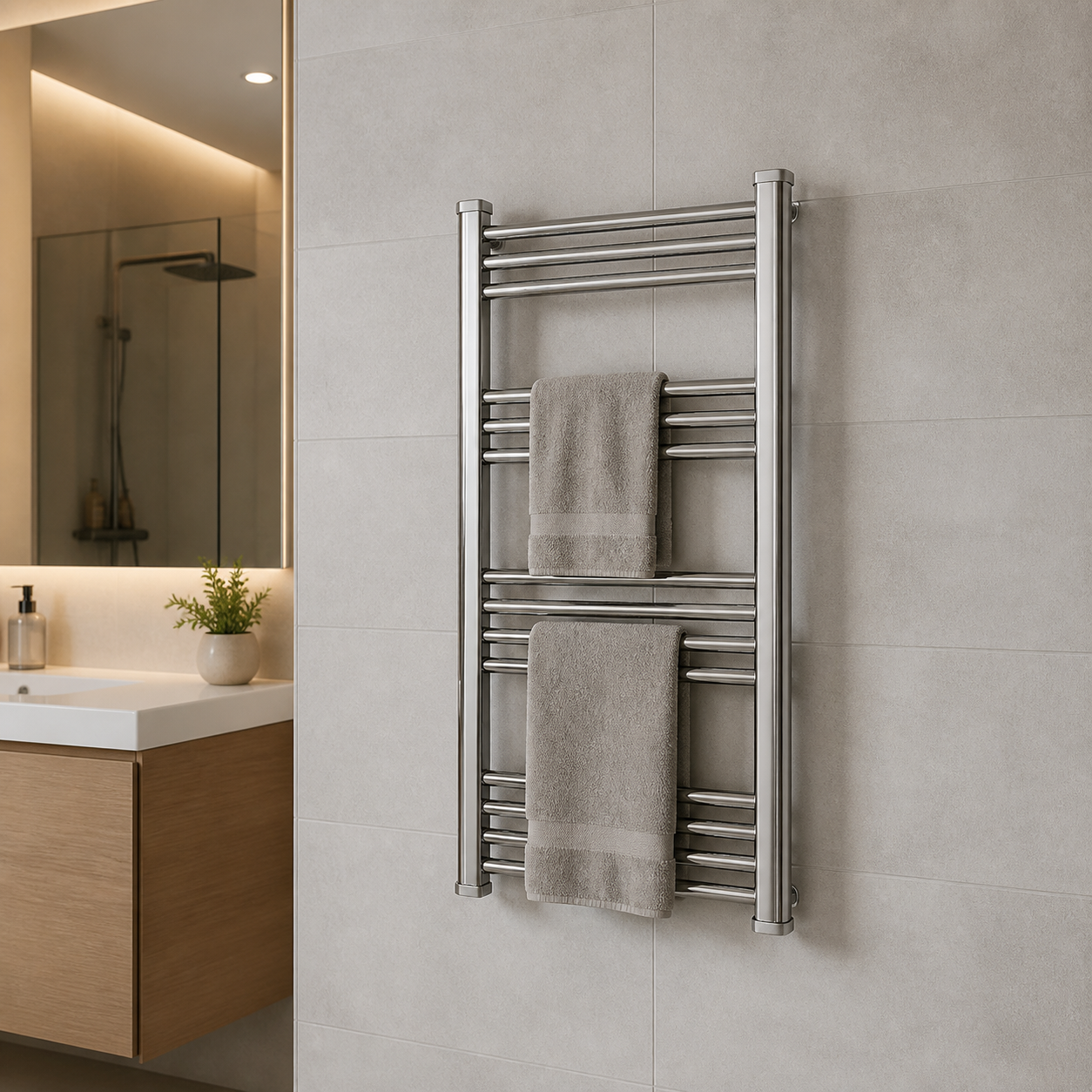 Vessen towel warmer 738 wall-mounted bathroom scene